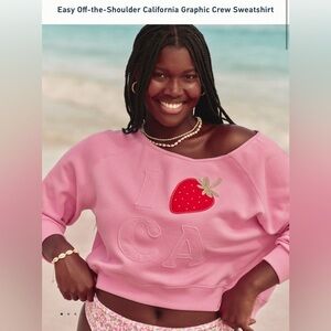 Pink Off-the-Shoulder Graphic Sweatshirt Hollister